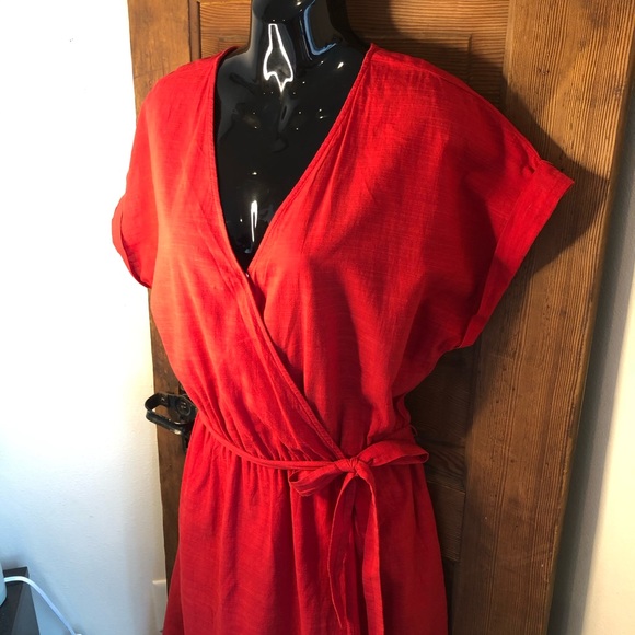 Universal Thread Faux Wrap Dress Red Med - Picture 3 of 14